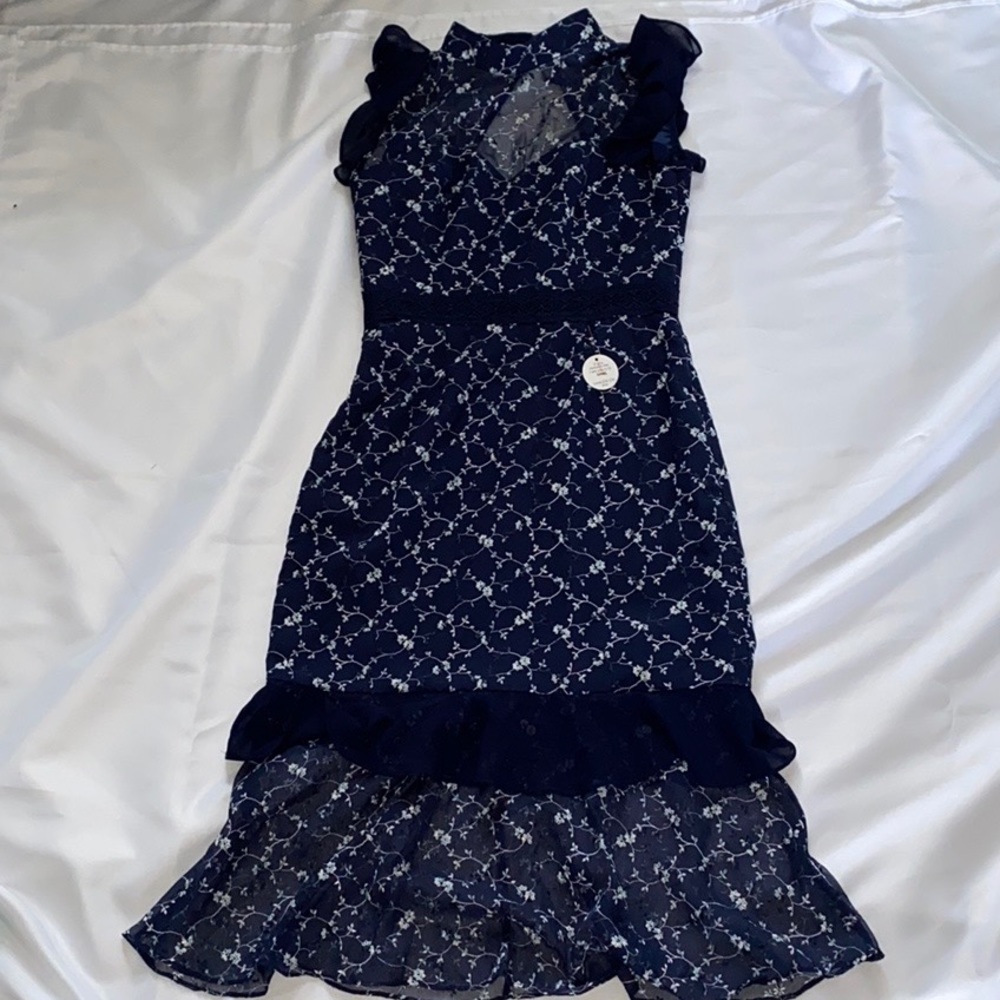 Blue Floral Embellished Midi Dress